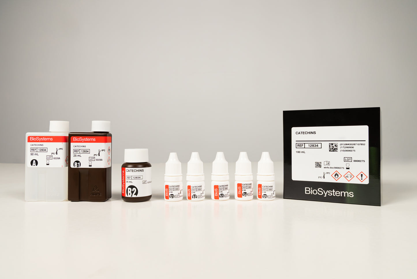 Catechins, reagent kit for wine