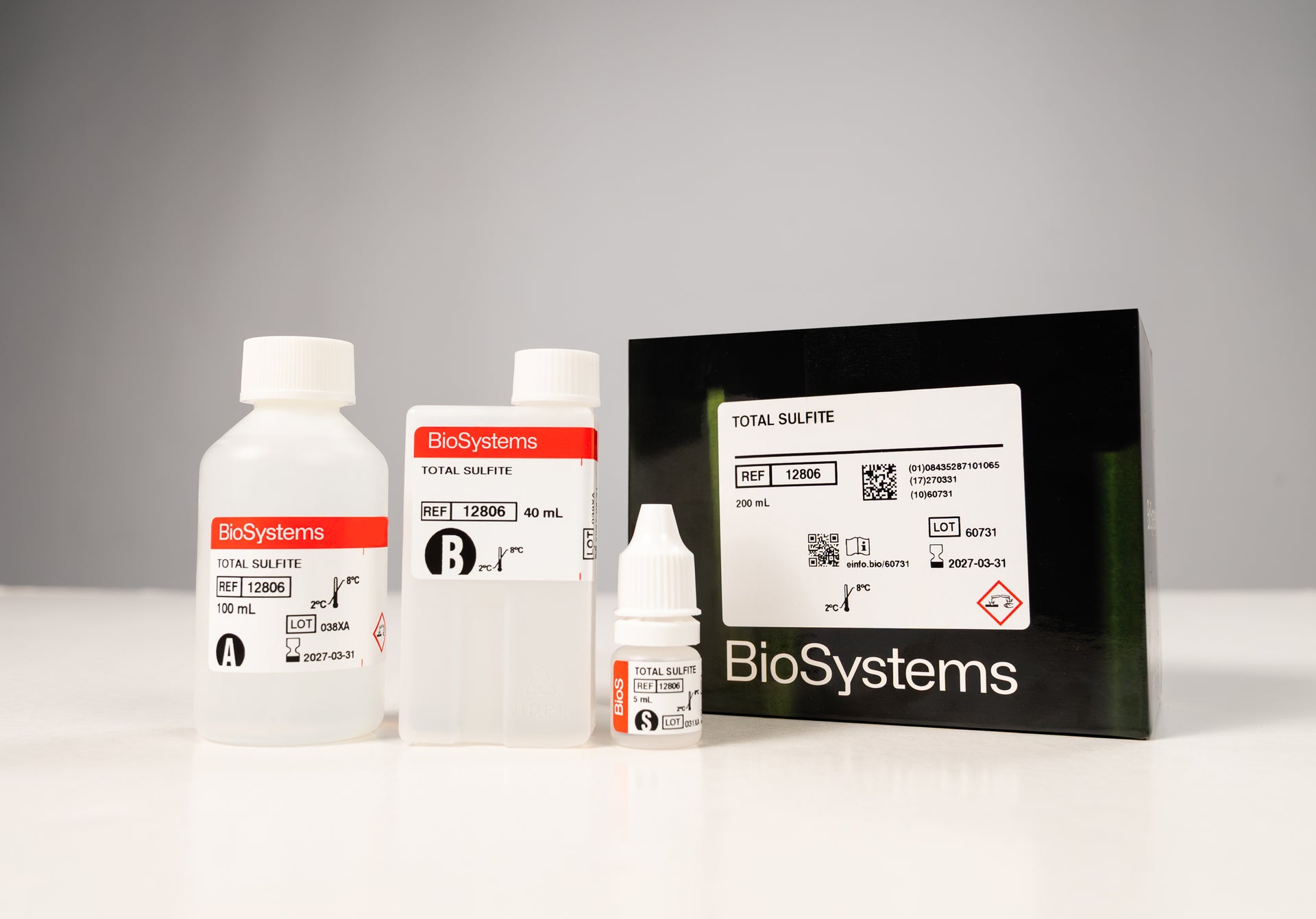 BioSystems laboratory reagents on a gray background