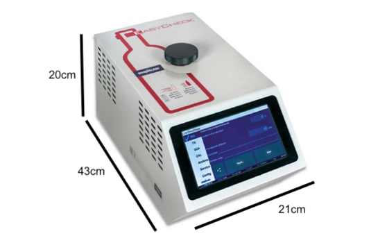 Portable device with a screen and measurement dimensions on a white background